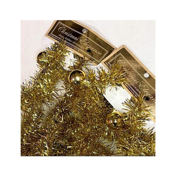 BULK LOT 6 Strands 48 ft Christmas Elegance Gold Tinsel Garland w/Gold Ornaments - Picture 2 of 5